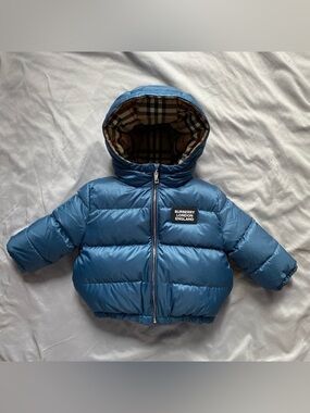 BURBERRY CoutureKids Dusty Blue Rayan Hooded Puffer Jacket